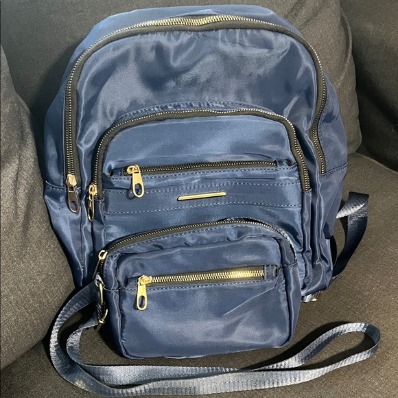 Unbranded Handbags - 2 Piece Satin Navy Backpack and Crossbody with Gold Accents.
